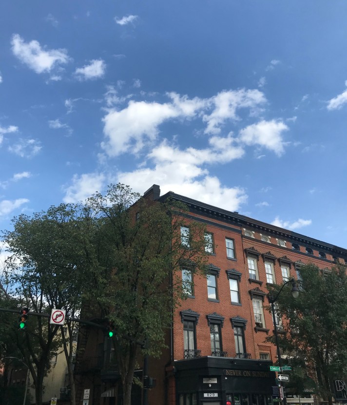 brick building and sky